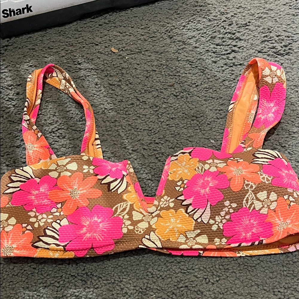 Aerie Floral Bikini Top - Pink, Orange, Brown